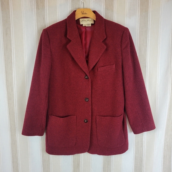 Vintage Eddie Bauer Wool Blazer Suit Jacket‎ Red Size Medium Oversized - Picture 1 of 10